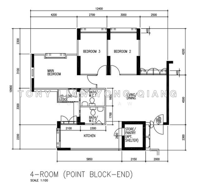 間取り図 — Corner Unit 4A HDB Flat at Kim Tian Road, Tiong Bahru