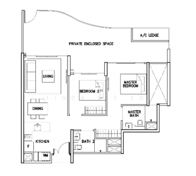 間取り図 — Ripple Bay 2-Bedroom Patio Unit with Large PES