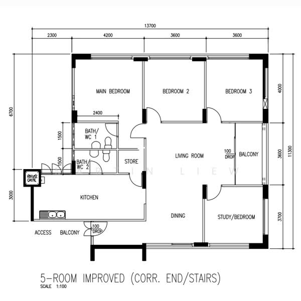 間取り図 — 5-Room HDB Corner Unit at Kembangan Gardens, Lengkong Tiga