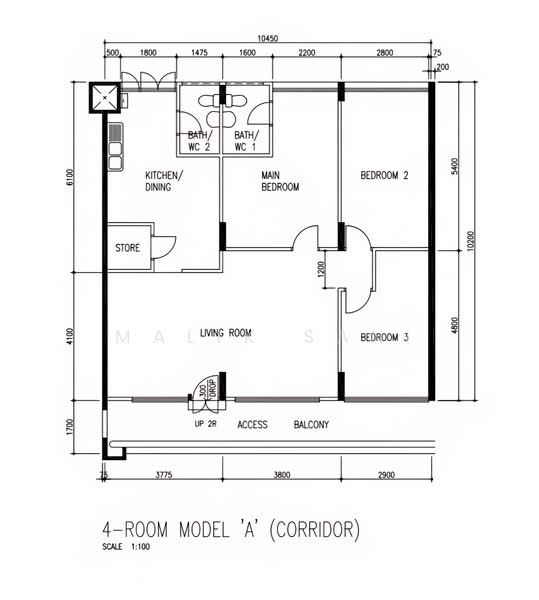 間取り図 — 4A HDB Flat at 113 Teck Whye Lane – High Floor, Unblocked View