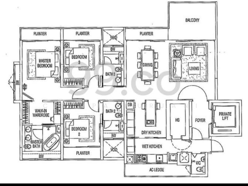 Mặt bằng — Meier Suites – Spacious 3-Bed Freehold Apartment at 10 Margate Road, D15