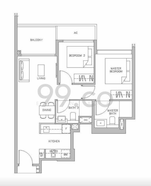 Floor plan — Juniper Hill 2-Bed 2-Bath Unit for Rent – 700 sqft, Bukit Timah