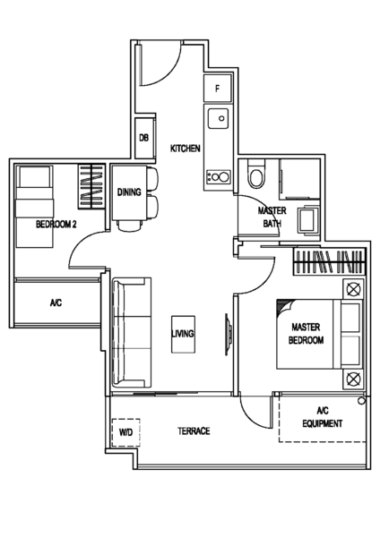 ผังพื้น — High Floor 2-Bedroom Unit at Natura @ Hillview