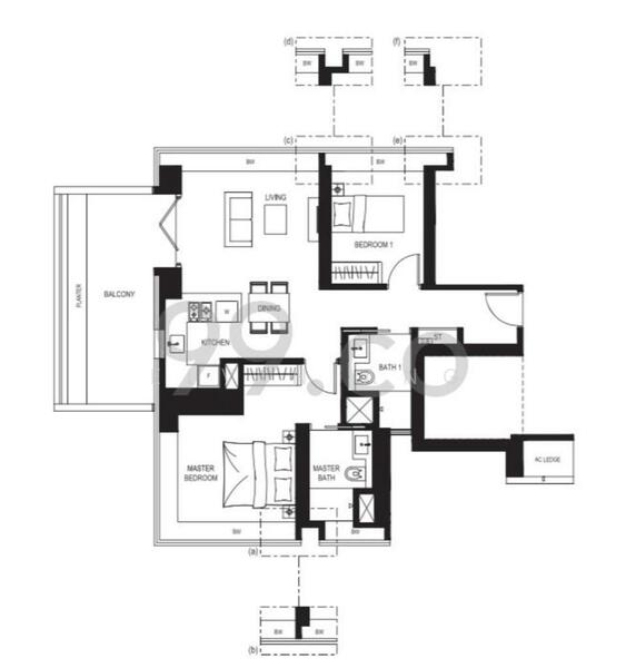 户型图 — 2-Bed Freehold Condo at 8 Saint Thomas Walk, River Valley