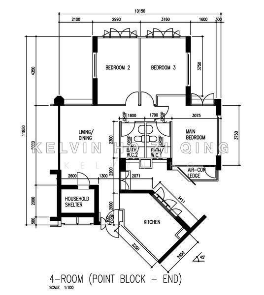 Mặt bằng — 4A HDB Flat at Bedok North Road – Mid Floor, Squarish Layout