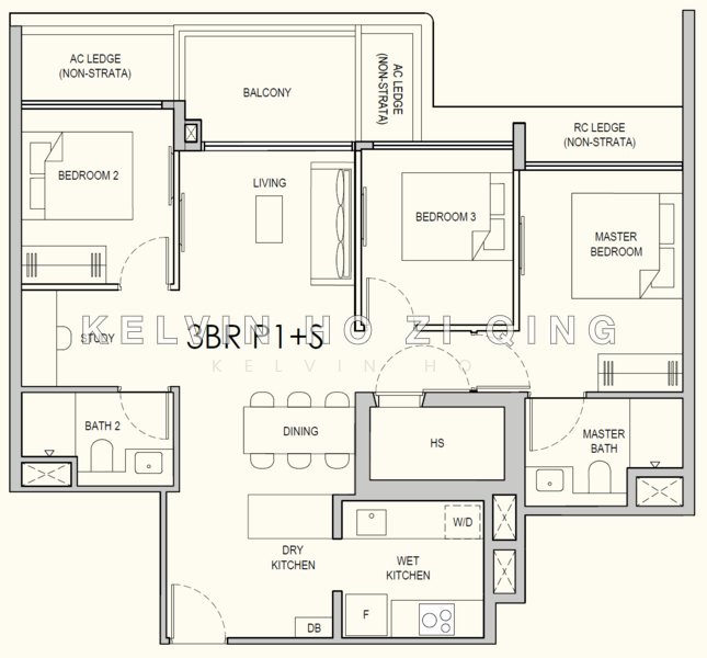 ผังพื้น — Lentor Gardens Residences – 3-Bed Unit at 68 Lentor Gardens