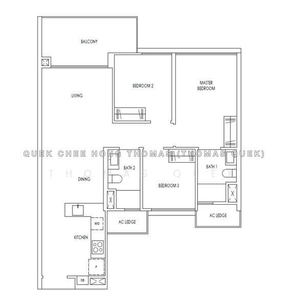 户型图 — Treasure at Tampines – 3BR Pool View, North-South Facing, 915 sqft