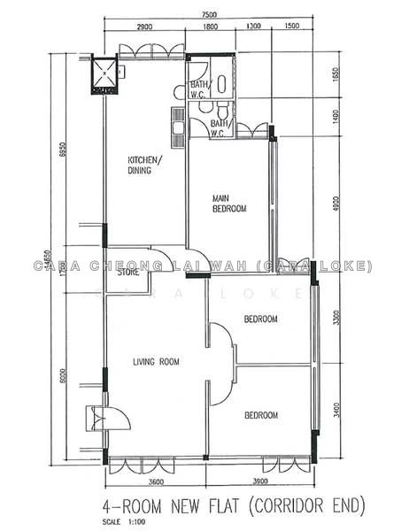 ผังพื้น — High Floor Corner 4-Room HDB at 625 Ang Mo Kio Ave 9