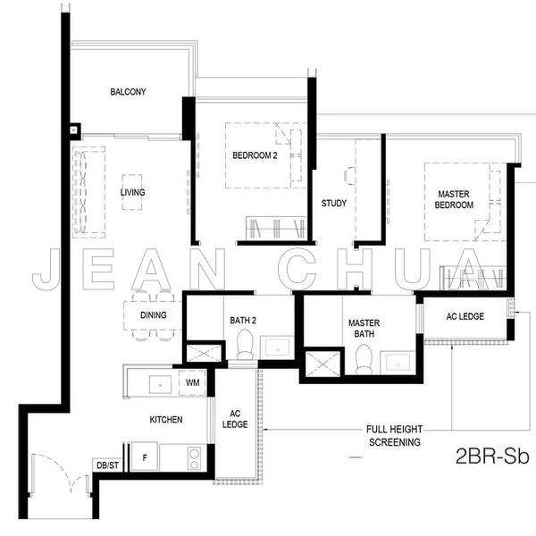 Mặt bằng — Normanton Park – High Floor 2-Bed + Study, Unblocked View