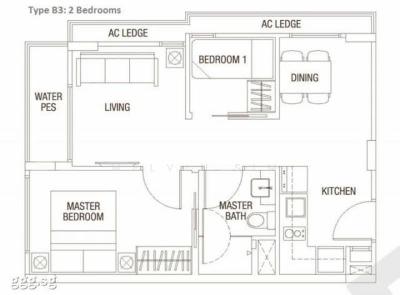 户型图 — Fully Furnished 2-Bedroom at Spazio @ Kovan