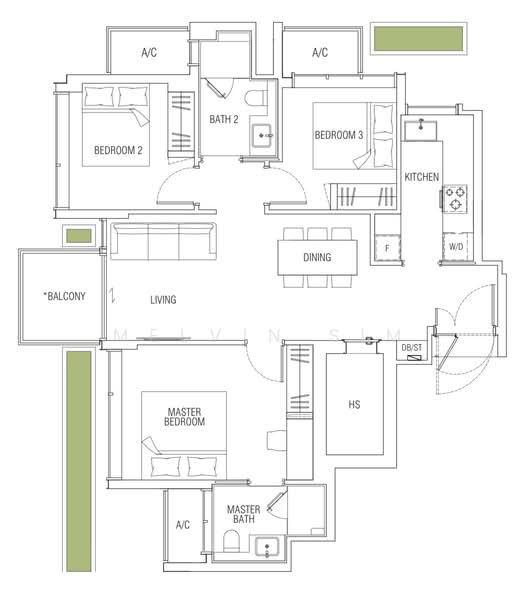 Floor plan — Jervois Mansion – Brand New 3-Bed Luxury Condo for Rent