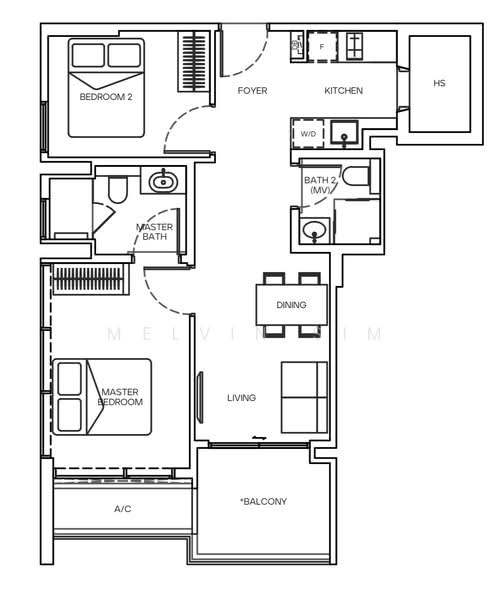 Floor plan — Mori 2-Bed 2-Bath with City View – 721 sqft Freehold Condo