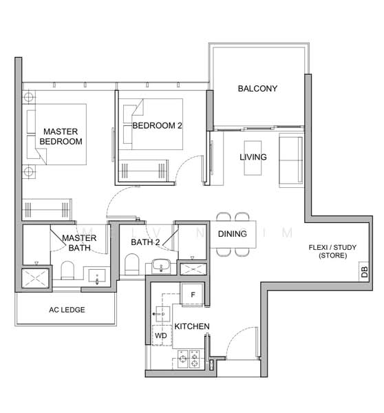 間取り図 — High Floor 2-Bed City View Unit at Verticus, Balestier