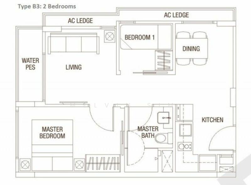 Floor plan — Freehold 2-Bedroom at Spazio @ Kovan with Existing Tenancy