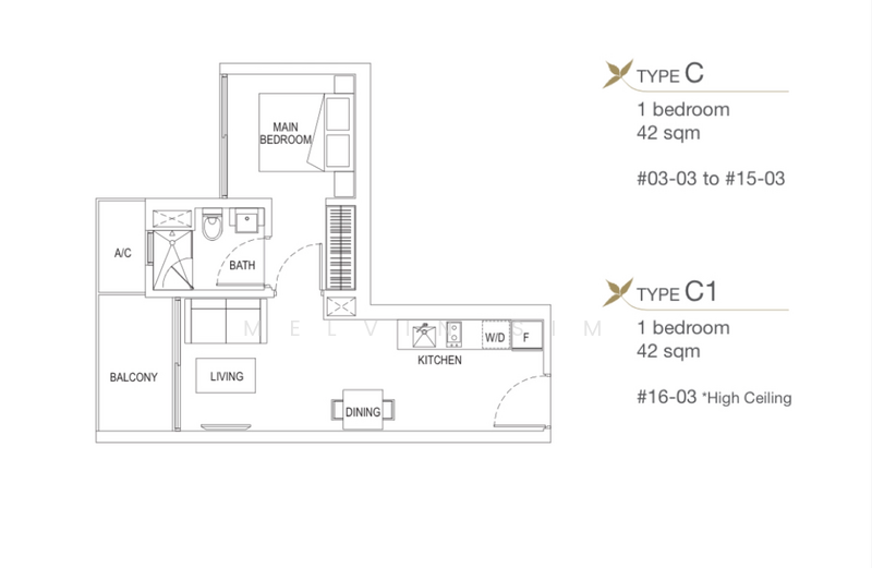 間取り図 — Neem Tree – 1-Bed Freehold Apartment with Unblocked View