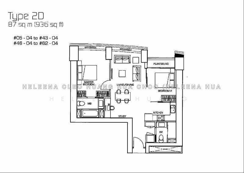 間取り図 — 2-Bed 2-Bath at The Sail @ Marina Bay with Sea Vista Views