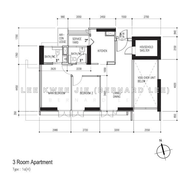 ผังพื้น — SkyTerrace @ Dawson 3-Room Premium HDB – Corner Unit, South Facing
