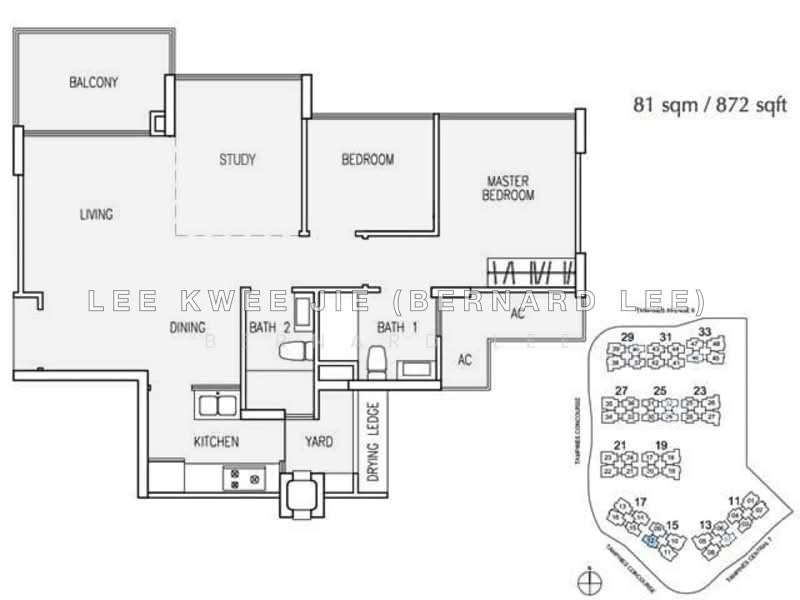 தள திட்டம் — The Tampines Trilliant – 3-Bed 2-Bath 872 sqft EC with Greenery View