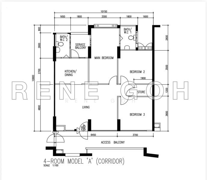 户型图 — Spacious 4-Room HDB Flat at Bedok Reservoir Road – No West Sun