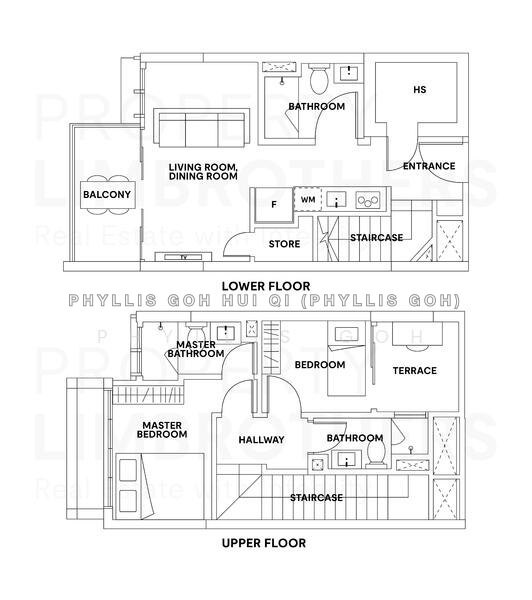 Mặt bằng — High Floor 2-Bed 3-Bath Duplex Penthouse at NEWest