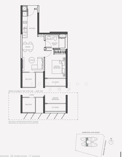 평면도 — The Atelier – 1-Bed Partially Furnished Unit, City & Night Views
