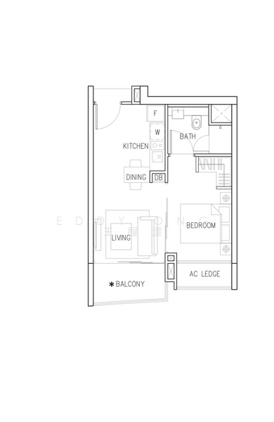 Floor plan — Eight Riversuites – High Floor 1-Bed Unit Facing North