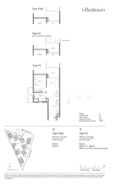 Floor plan — Fourth Avenue Residences – 1-Bed with Windowed Bathroom, 517 sqft