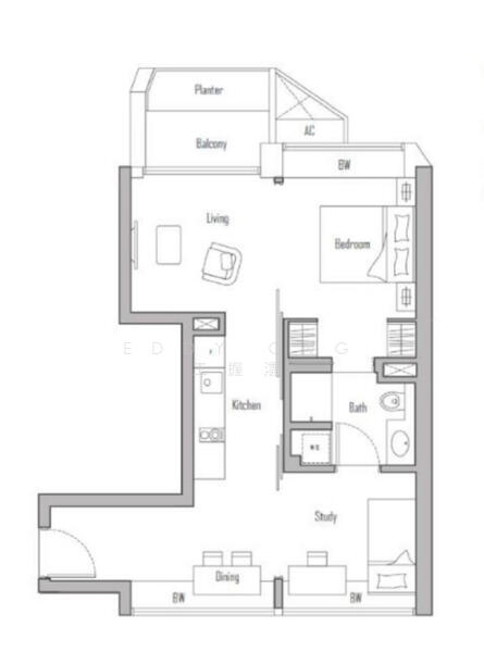 Floor plan — V on Shenton – 1 Bed + Study with City & Sea Views