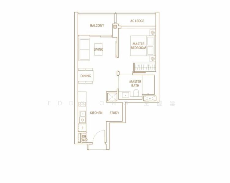 ผังพื้น — JadeScape 1-Bedroom + Study, Mid Floor Pool View