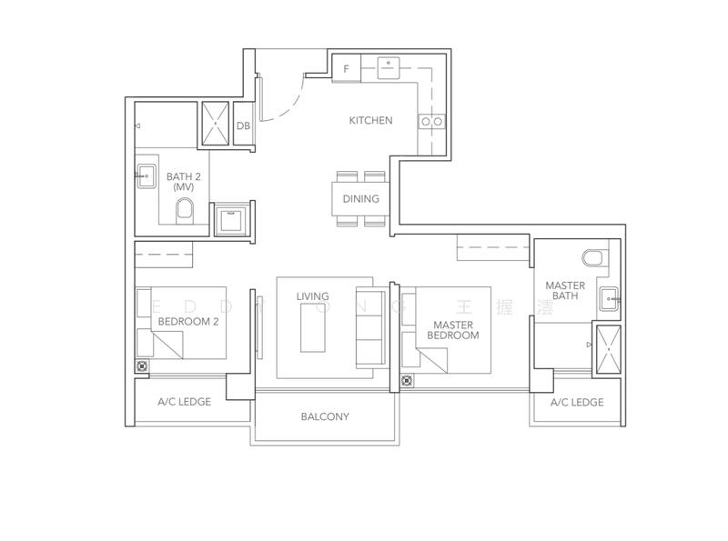 Floor plan — Sturdee Residences – High Floor 2-Bed 2-Bath with City & Pool Views