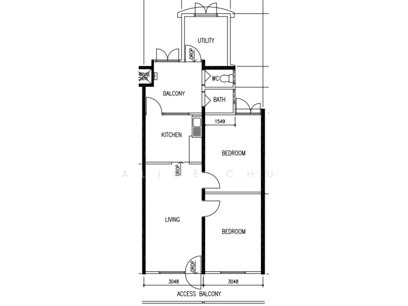 தள திட்டம் — 3-Room HDB Flat with Utility Room at 120 Ho Ching Road