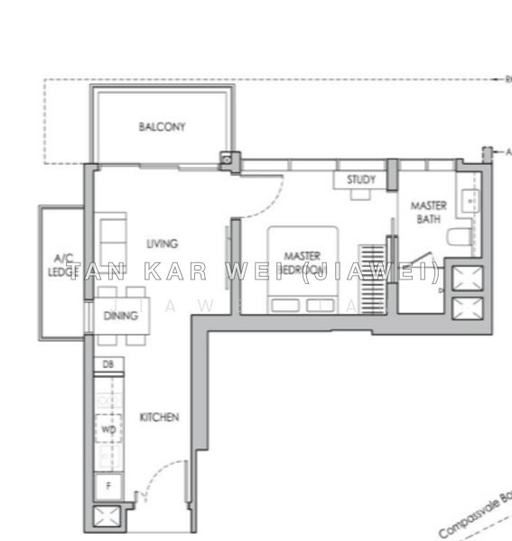 தள திட்டம் — High Floor 1-Bedroom + Study at Sengkang Grand Residences