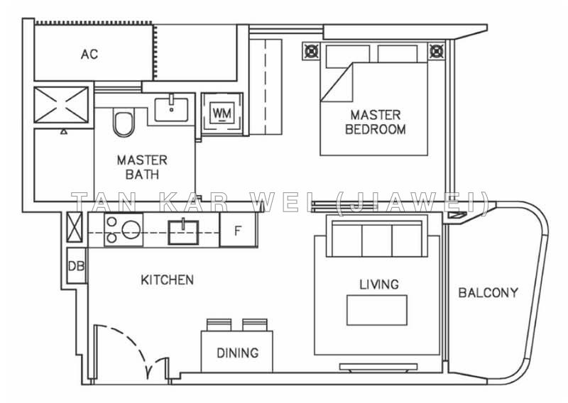 ผังพื้น — Coastline Residences – Freehold 1-Bed Unit, Mid Floor with Sea View