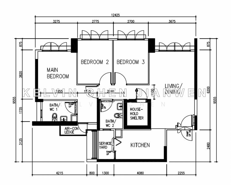 間取り図 — High Floor Corner 4-Room HDB with Landed & Reservoir View