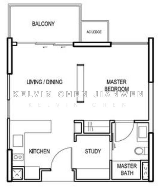 தள திட்டம் — eCO – Rare Corner 1-Bed with Study, High Floor, Pool Facing