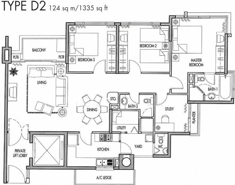 Floor plan — Caribbean at Keppel Bay – 3BR + Study with Private Lift Access