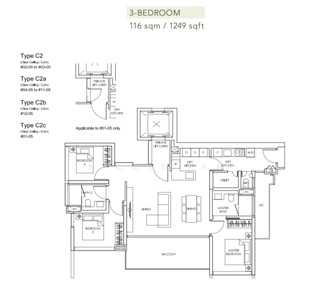 Floor plan — Sloane Residences – 3-Bed Freehold Condo with Private Lift at Balmoral Road