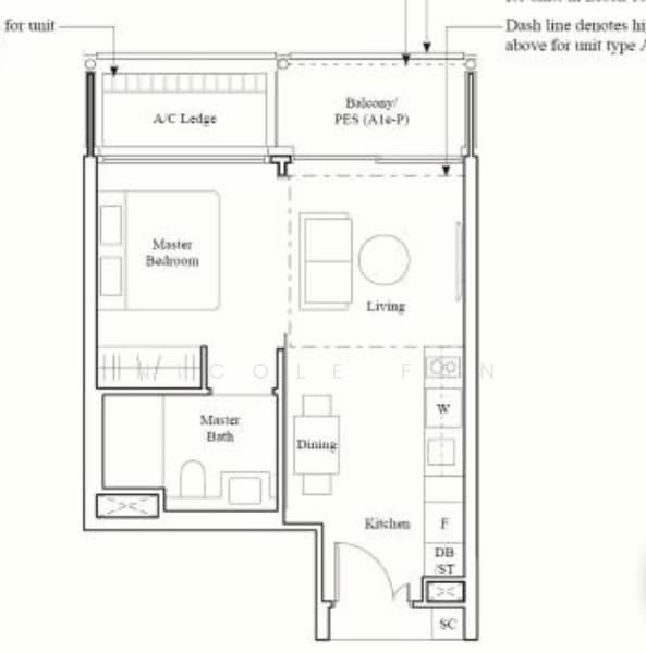 Floor plan — The Reef at King's Dock – 1-Bed Designer Unit, 484 sqft