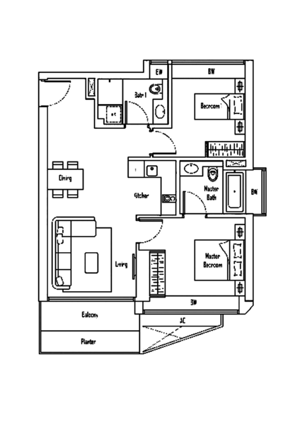 户型图 — V on Shenton 2-Bed City Core Unit Near Tanjong Pagar MRT