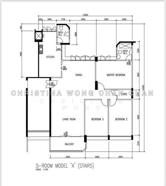 間取り図 — Spacious 5A HDB Flat with 3 Bedrooms & Study at Jurong East Ave 1