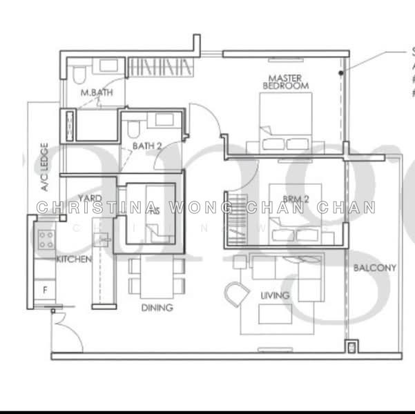 間取り図 — The Glyndebourne – 2-Bed + Utility with Pool View, Near Stevens MRT