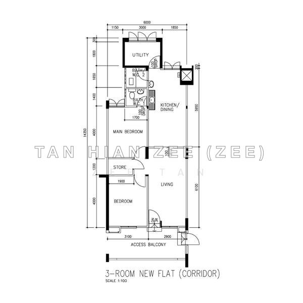 தள திட்டம் — 3NG Modified HDB Flat at 346 Ang Mo Kio Ave 3 – High Floor, 2 Bed/2 Bath
