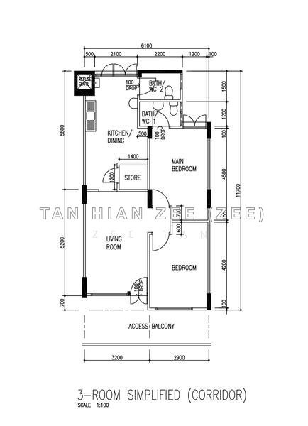 ผังพื้น — Cosy 2-Bed HDB Flat Near Chong Pang, Yishun Street 71