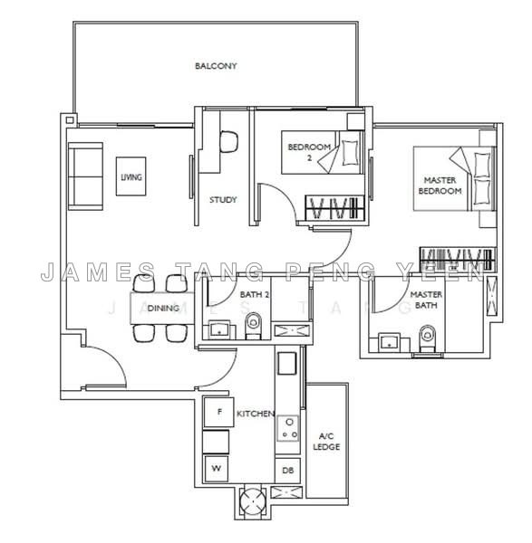 間取り図 — 2-Bedroom + Study at The Luxurie, Steps from Sengkang MRT