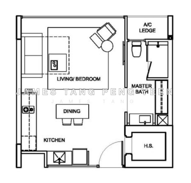 ผังพื้น — Studio Unit at Stratum Condo, Pasir Ris – Fully Furnished