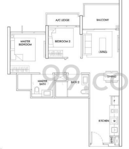間取り図 — The Alps Residences – Fully Furnished 2-Bed 2-Bath Unit with Balcony