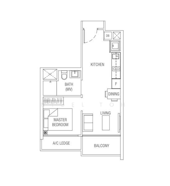 户型图 — 1-Bedroom at Tre Residences, Steps from Aljunied MRT