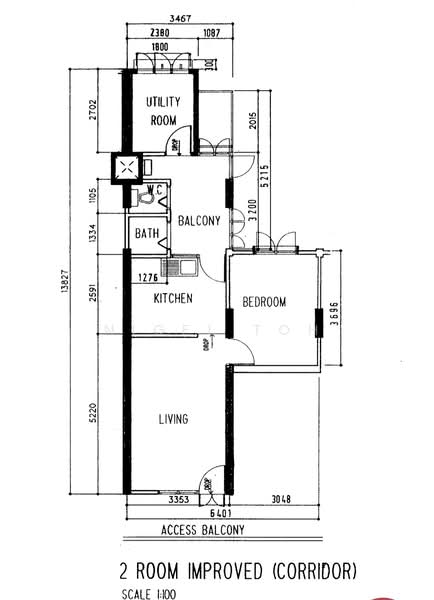 Mặt bằng — High Floor 2-Room HDB with Utility Room at Jalan Kukoh
