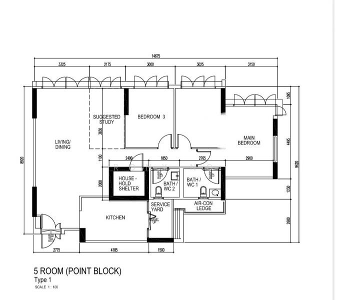 户型图 — High Floor 5I HDB at 469C Sengkang West Way – 2 Bed/2 Bath, 1,216 sqft