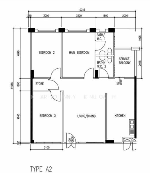 Mặt bằng — 3-Bedroom HDB Flat at 497C Tampines Street 45